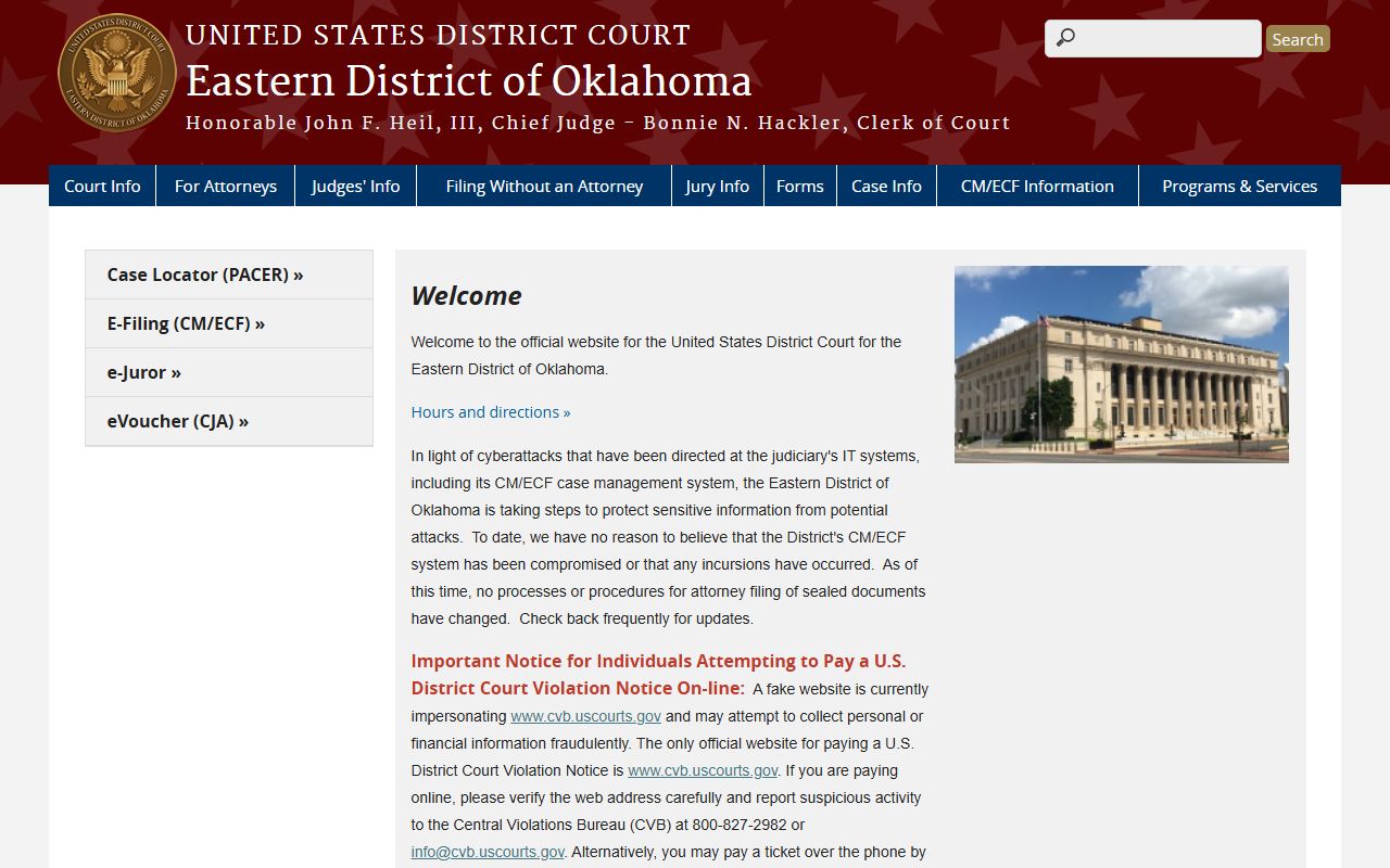 U.S. District Court Eastern District of Oklahoma serving Okfuskee County alongside the county Court Clerk