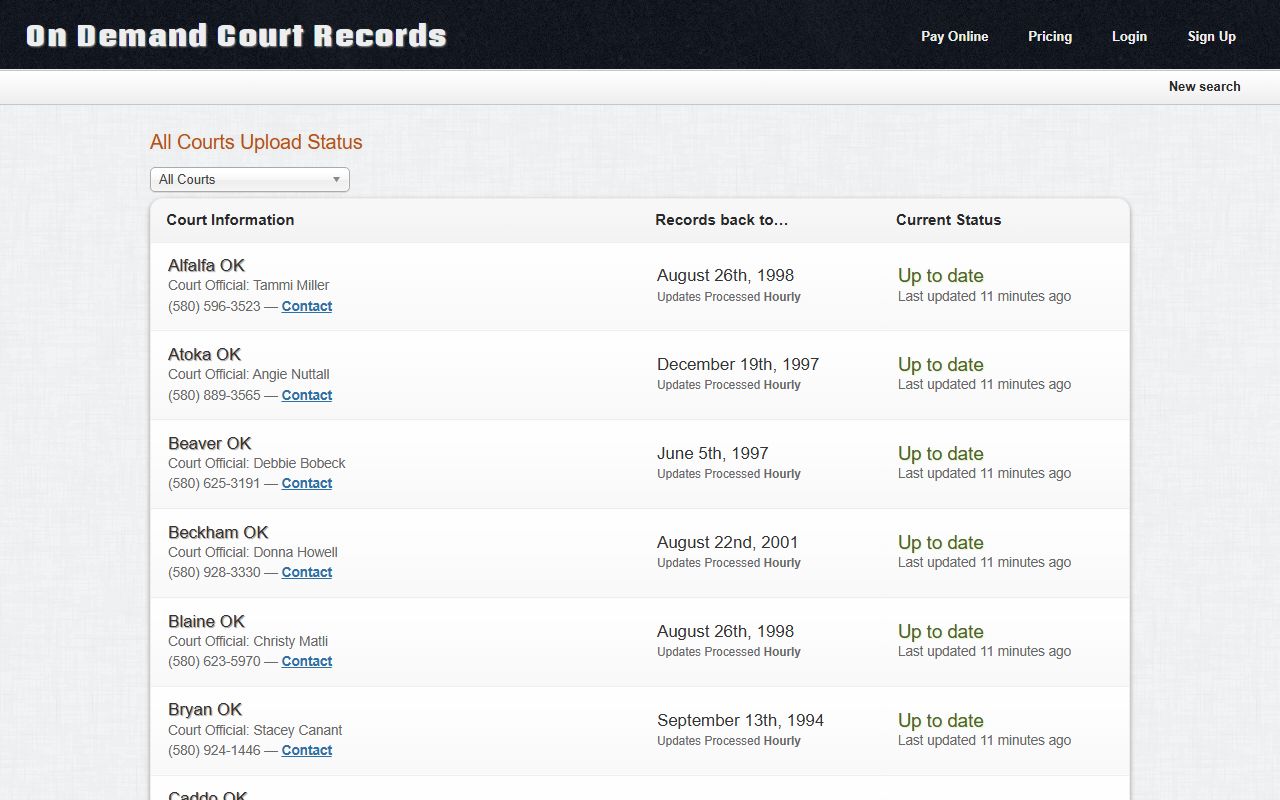 ODCR Okfuskee County court dockets update status page