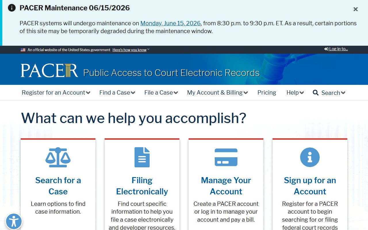 PACER federal court records access does not hold Okfuskee County marriage and divorce records