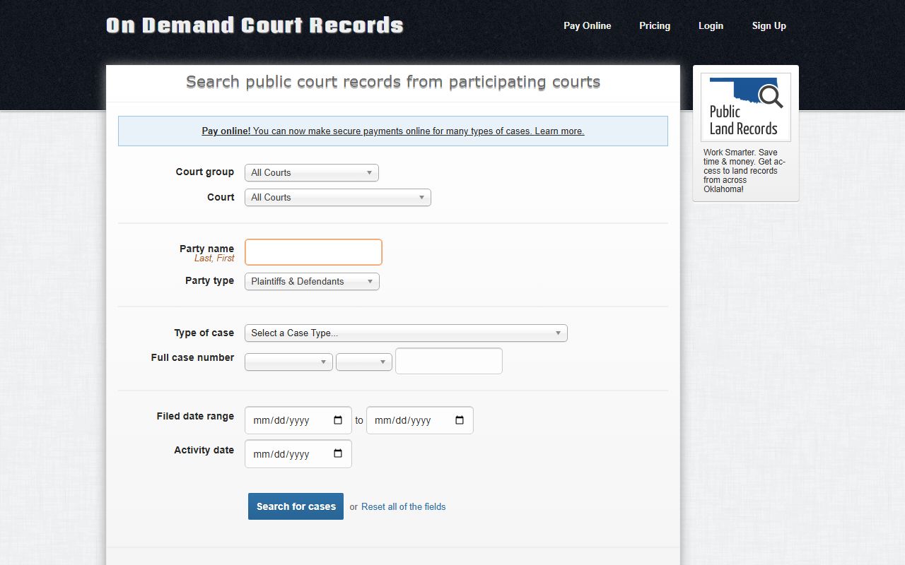 ODCR Oklahoma court records search for Okfuskee County court cases