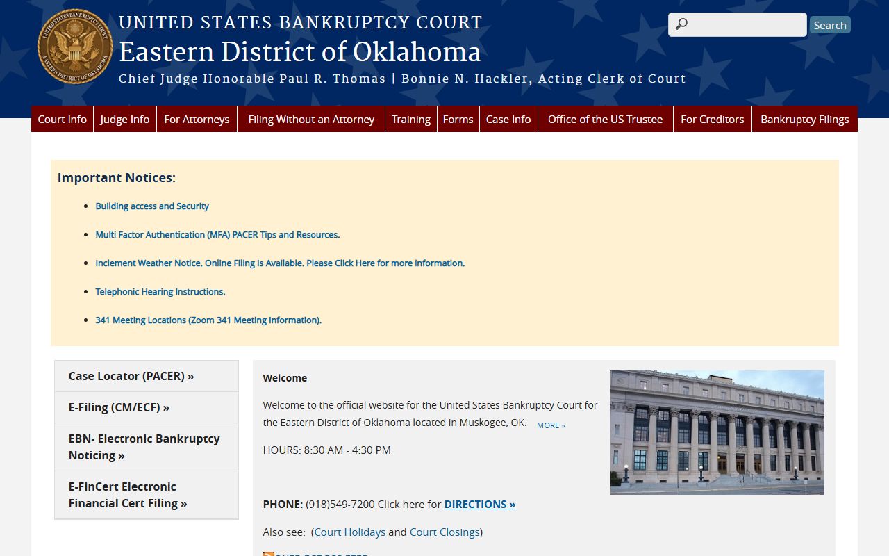 U.S. Bankruptcy Court Eastern District of Oklahoma serving Okfuskee County probate-related federal matters