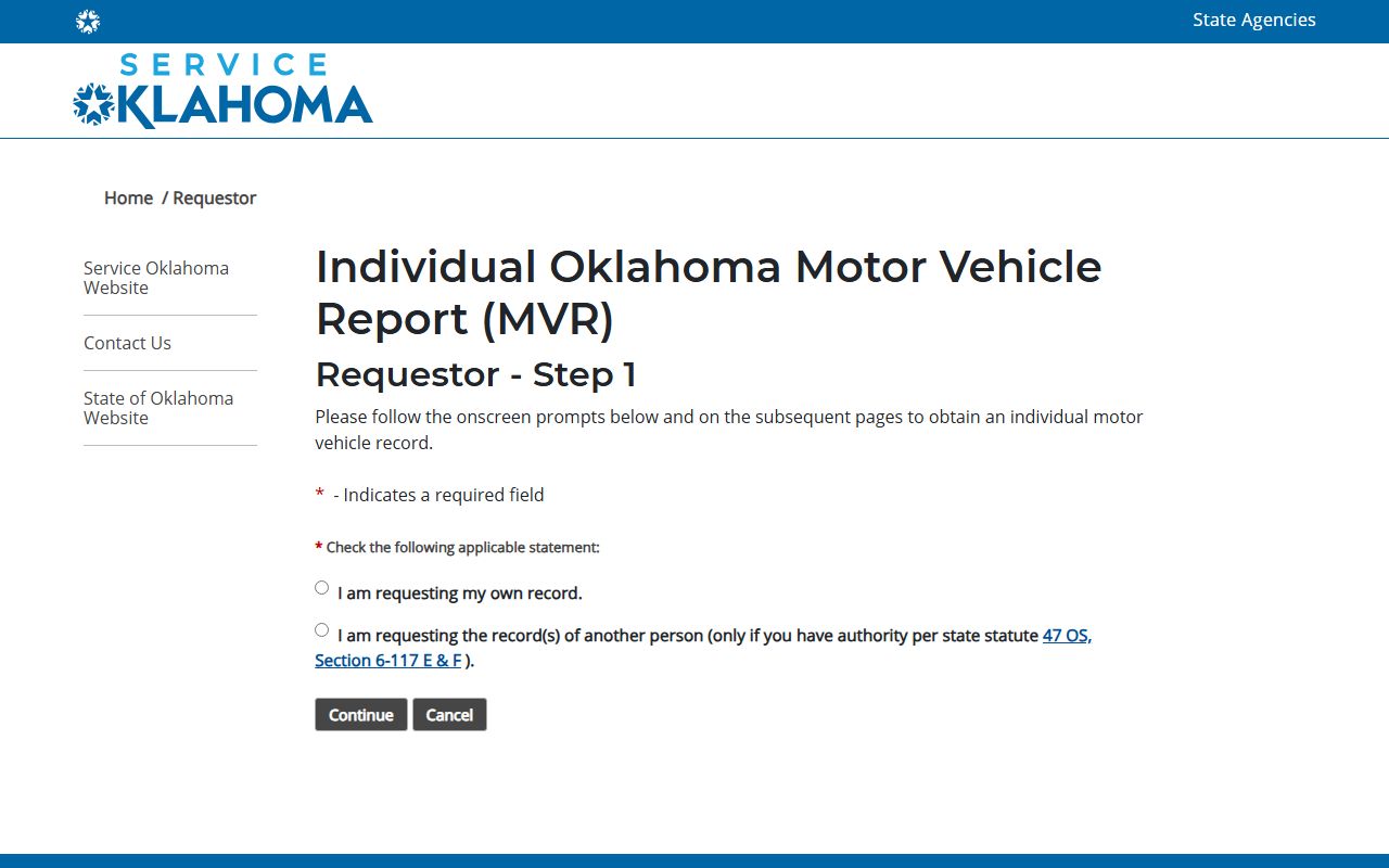 Service Oklahoma online motor vehicle record request for Okfuskee County traffic and driver records