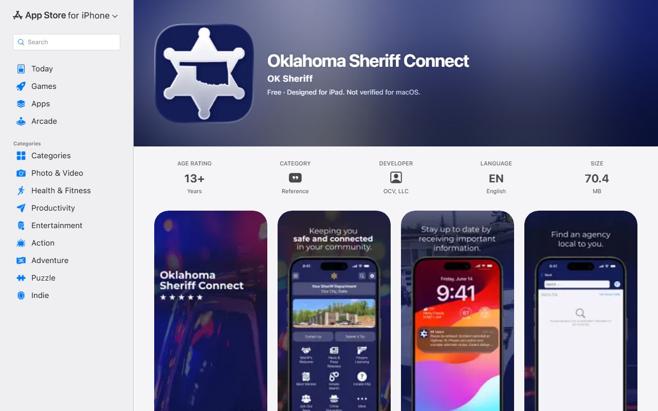 Oklahoma Sheriff Connect app for Okfuskee County warrant records on the App Store